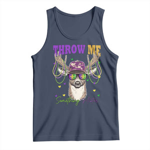 Funny Mardi Gras Mississippi Deer Tank Top Throw Me Something Mister Beads TS11 Navy Print Your Wear