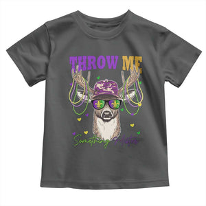 Funny Mardi Gras Mississippi Deer Toddler T Shirt Throw Me Something Mister Beads TS11 Dark Heather Print Your Wear
