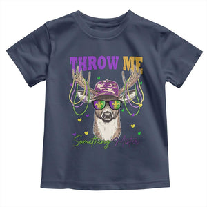 Funny Mardi Gras Mississippi Deer Toddler T Shirt Throw Me Something Mister Beads TS11 Navy Print Your Wear