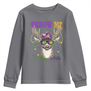 Funny Mardi Gras Mississippi Deer Youth Sweatshirt Throw Me Something Mister Beads TS11 Charcoal Print Your Wear