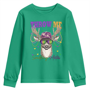 Funny Mardi Gras Mississippi Deer Youth Sweatshirt Throw Me Something Mister Beads TS11 Irish Green Print Your Wear