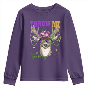 Funny Mardi Gras Mississippi Deer Youth Sweatshirt Throw Me Something Mister Beads TS11 Purple Print Your Wear