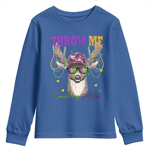Funny Mardi Gras Mississippi Deer Youth Sweatshirt Throw Me Something Mister Beads TS11 Royal Blue Print Your Wear