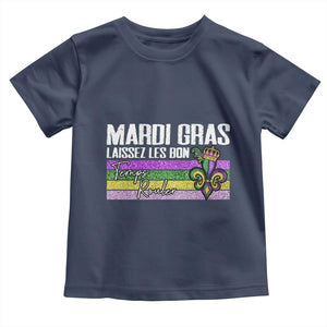 Funny Mardi Gras Laissez Les Bon Temps Rouler Toddler T Shirt Fleur De Lis Glitter Print TS11 Navy Print Your Wear