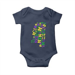Funny Mardi Gras Mississippi Map Coquette Bow Baby Onesie TS11 Navy Print Your Wear
