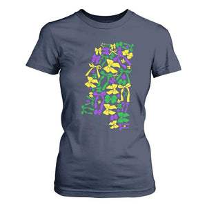 Funny Mardi Gras Mississippi Map Coquette Bow T Shirt For Women TS11 Navy Print Your Wear