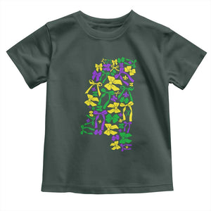 Funny Mardi Gras Mississippi Map Coquette Bow Toddler T Shirt TS11 Dark Forest Green Print Your Wear