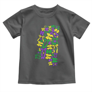 Funny Mardi Gras Mississippi Map Coquette Bow Toddler T Shirt TS11 Dark Heather Print Your Wear