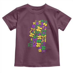 Funny Mardi Gras Mississippi Map Coquette Bow Toddler T Shirt TS11 Maroon Print Your Wear