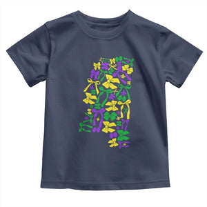 Funny Mardi Gras Mississippi Map Coquette Bow Toddler T Shirt TS11 Navy Print Your Wear