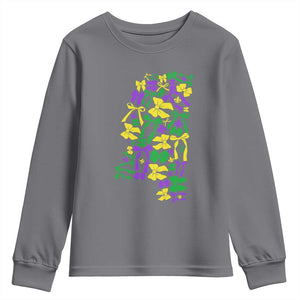 Funny Mardi Gras Mississippi Map Coquette Bow Youth Sweatshirt TS11 Charcoal Print Your Wear
