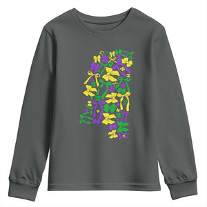 Funny Mardi Gras Mississippi Map Coquette Bow Youth Sweatshirt TS11 Dark Heather Print Your Wear