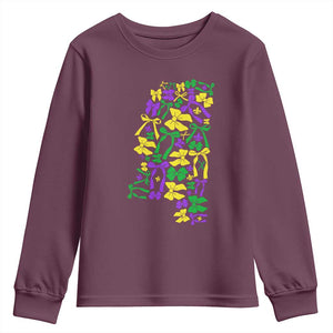 Funny Mardi Gras Mississippi Map Coquette Bow Youth Sweatshirt TS11 Maroon Print Your Wear