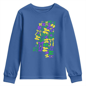Funny Mardi Gras Mississippi Map Coquette Bow Youth Sweatshirt TS11 Royal Blue Print Your Wear