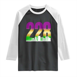 Funny Mardi Gras In Biloxi Mississippi Raglan Shirt 228 Skyline Area Code TS11 Black White Print Your Wear