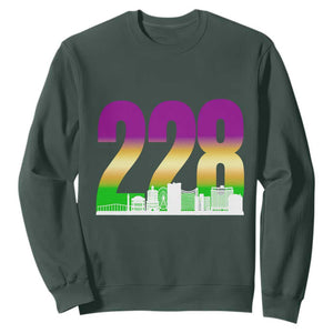 Funny Mardi Gras In Biloxi Mississippi Sweatshirt 228 Skyline Area Code TS11 Dark Forest Green Print Your Wear