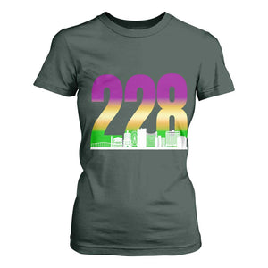 Funny Mardi Gras In Biloxi Mississippi T Shirt For Women 228 Skyline Area Code TS11 Dark Forest Green Print Your Wear