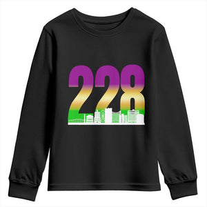 Funny Mardi Gras In Biloxi Mississippi Youth Sweatshirt 228 Skyline Area Code TS11 Black Print Your Wear