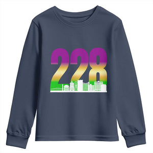 Funny Mardi Gras In Biloxi Mississippi Youth Sweatshirt 228 Skyline Area Code TS11 Navy Print Your Wear