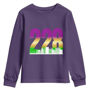 Funny Mardi Gras In Biloxi Mississippi Youth Sweatshirt 228 Skyline Area Code TS11 Purple Print Your Wear