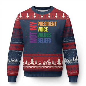 Not My President Not My Voice Not My Values Not My Beliefs Ugly Christmas Sweater Vintage Rainbow Text TS11 Navy Red Print Your Wear