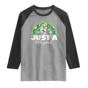 Funny St Patrick's Day Nurse Raglan Shirt Just A Little Pinch Rainbow Shamrock TS11 Sport Gray Black Print Your Wear