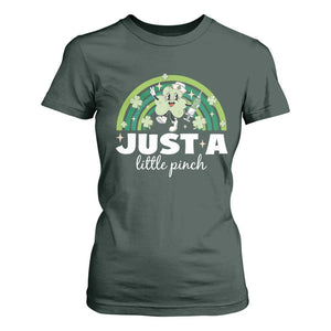 Funny St Patrick's Day Nurse T Shirt For Women Just A Little Pinch Rainbow Shamrock TS11 Dark Forest Green Print Your Wear