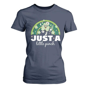 Funny St Patrick's Day Nurse T Shirt For Women Just A Little Pinch Rainbow Shamrock TS11 Navy Print Your Wear