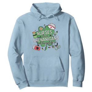 Funny St Patrick's Day Nurse Hoodie Nurses Love Shenanigans Nurse Life Shamrock TS11 Light Blue Print Your Wear