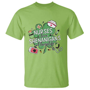 Funny St Patrick's Day Nurse T Shirt Nurses Love Shenanigans Nurse Life Shamrock TS11 Lime Print Your Wear