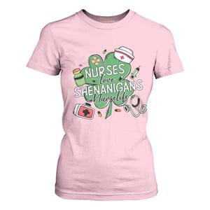 Funny St Patrick's Day Nurse T Shirt For Women Nurses Love Shenanigans Nurse Life Shamrock TS11 Light Pink Print Your Wear