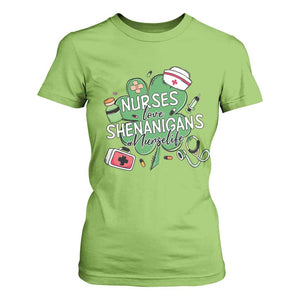 Funny St Patrick's Day Nurse T Shirt For Women Nurses Love Shenanigans Nurse Life Shamrock TS11 Lime Print Your Wear