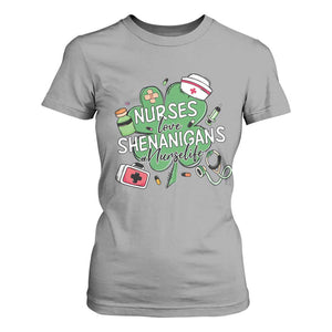 Funny St Patrick's Day Nurse T Shirt For Women Nurses Love Shenanigans Nurse Life Shamrock TS11 Sport Gray Print Your Wear