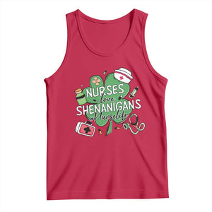 Funny St Patrick's Day Nurse Tank Top Nurses Love Shenanigans Nurse Life Shamrock TS11 Red Print Your Wear