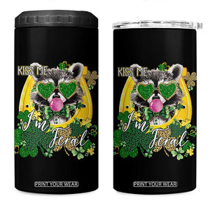 Funny St Patrick's Day Racoon 4 in 1 Can Cooler Tumbler Kiss Me I'm Feral Horseshoe Shamrock TS11 One Size: 16 oz Black Print Your Wear