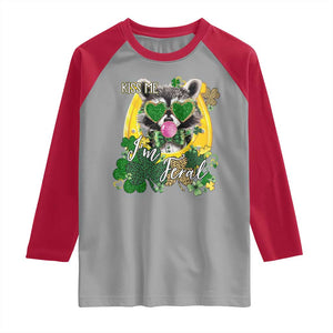 Funny St Patrick's Day Racoon Raglan Shirt Kiss Me I'm Feral Horseshoe Shamrock TS11 Sport Gray Red Print Your Wear