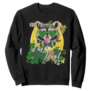 Funny St Patrick's Day Racoon Sweatshirt Kiss Me I'm Feral Horseshoe Shamrock TS11 Black Print Your Wear