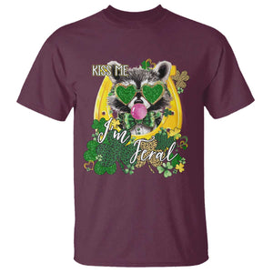 Funny St Patrick's Day Racoon T Shirt Kiss Me I'm Feral Horseshoe Shamrock TS11 Maroon Print Your Wear