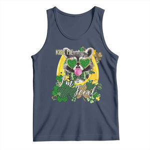 Funny St Patrick's Day Racoon Tank Top Kiss Me I'm Feral Horseshoe Shamrock TS11 Navy Print Your Wear