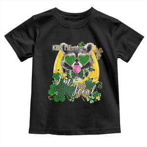 Funny St Patrick's Day Racoon Toddler T Shirt Kiss Me I'm Feral Horseshoe Shamrock TS11 Black Print Your Wear