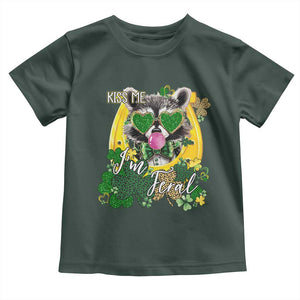 Funny St Patrick's Day Racoon Toddler T Shirt Kiss Me I'm Feral Horseshoe Shamrock TS11 Dark Forest Green Print Your Wear