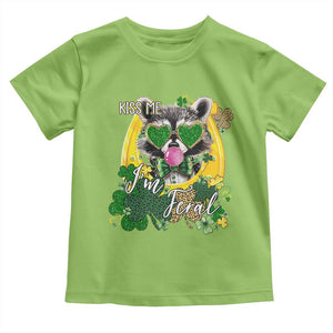 Funny St Patrick's Day Racoon Toddler T Shirt Kiss Me I'm Feral Horseshoe Shamrock TS11 Lime Print Your Wear