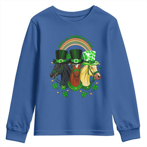 Funny St Patrick's Day Horse Youth Sweatshirt Happy St Horsetrick's Day Shamrock TS11 Royal Blue Print Your Wear