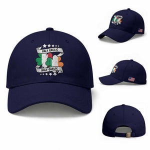 Funny Half Gaelic Half Garlic Baseball Cap Irish Italian St. Patrick's Day TS11 Baseball Cap Universal Fit Dark Blue Print Your Wear
