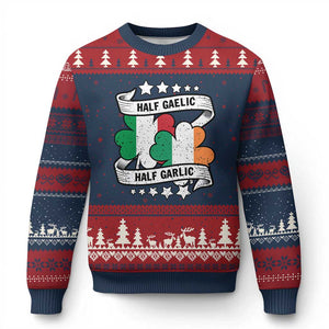 Funny Half Gaelic Half Garlic Ugly Christmas Sweater Irish Italian St. Patrick's Day TS11 Navy Red Print Your Wear
