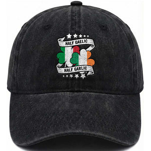 Funny Half Gaelic Half Garlic Washed Cotton Baseball Cap Irish Italian St. Patrick's Day TS11 Print Your Wear