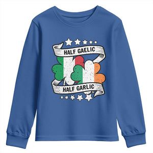Funny Half Gaelic Half Garlic Youth Sweatshirt Irish Italian St. Patrick's Day TS11 Royal Blue Print Your Wear