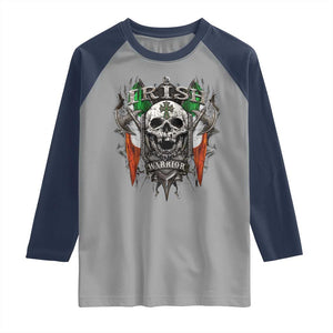 Funny Irish Warrior Raglan Shirt Vintage Skull Celtic Cross Ireland Flag TS11 Sport Gray Navy Print Your Wear