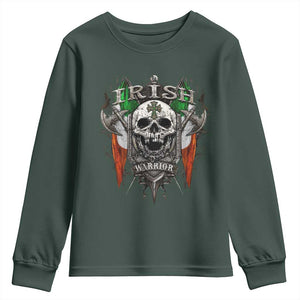 Funny Irish Warrior Youth Sweatshirt Vintage Skull Celtic Cross Ireland Flag TS11 Dark Forest Green Print Your Wear