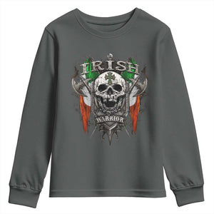 Funny Irish Warrior Youth Sweatshirt Vintage Skull Celtic Cross Ireland Flag TS11 Dark Heather Print Your Wear